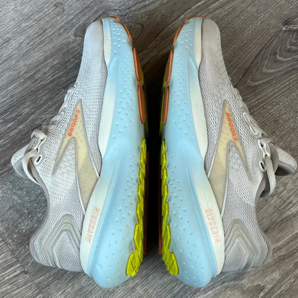 Brooks Glycerin 21 Womens Running Shoes Size 8.5 White Blue Orange 1204081B195